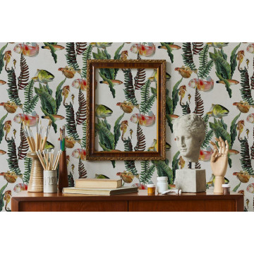 Carte da parati con fantasie floreali, frutti, alberi e animali